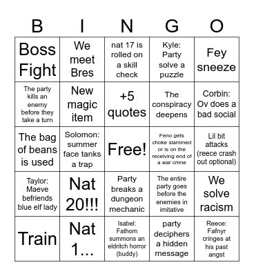 ~ Session 60~ Dungeons and Dungeons and Diners and dungeons and dungeons Bingo Card