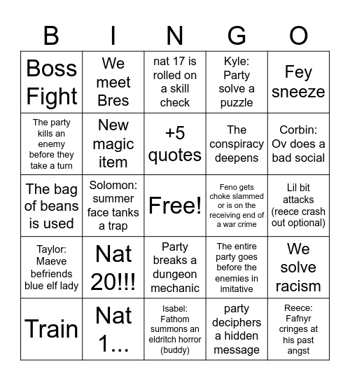 ~ Session 60~ Dungeons and Dungeons and Diners and dungeons and dungeons Bingo Card