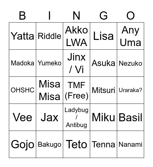 Cosplay ^_^ Bingo Card