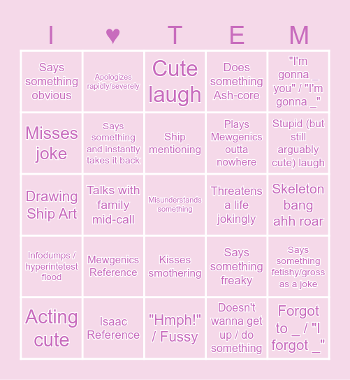 My girlfriend Tem bingo! Bingo Card