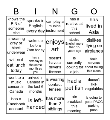 Find someone who... Bingo Card