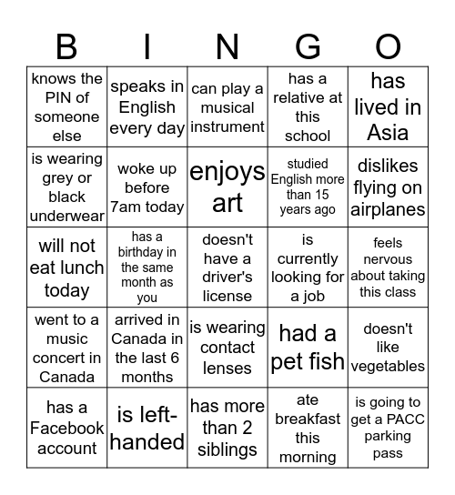 Find someone who... Bingo Card