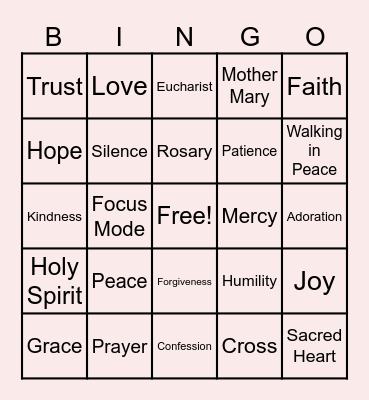 WALKING IN PEACE Bingo Card