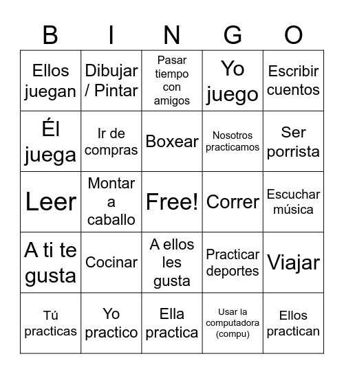 Los Pasatiempos, Deportes y Gustar Bingo Card