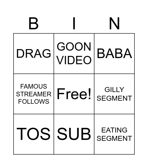 csg Bingo Card