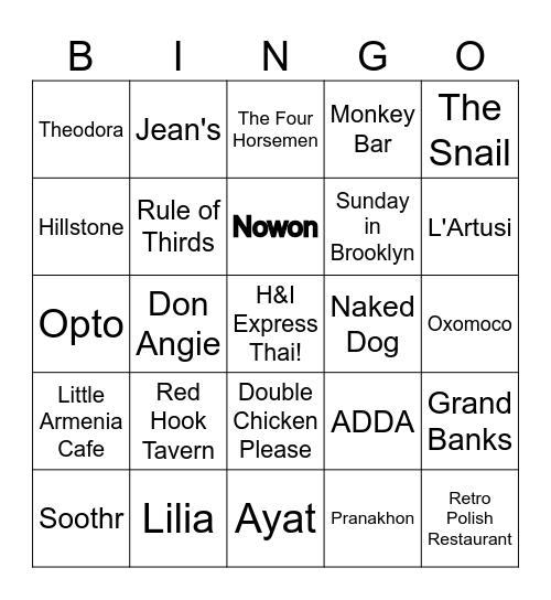 YUM Bingo Card