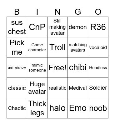 ROBLOX CATALOG AVATAR BINGO Card