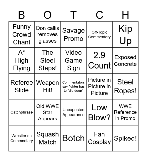 AEW Bingo Card