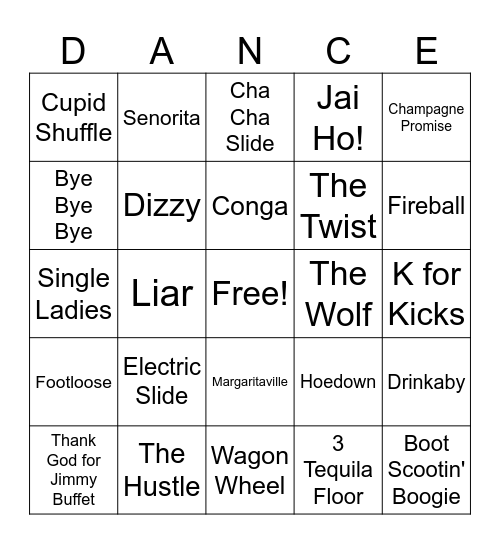DANCE, DANCE Bingo Card