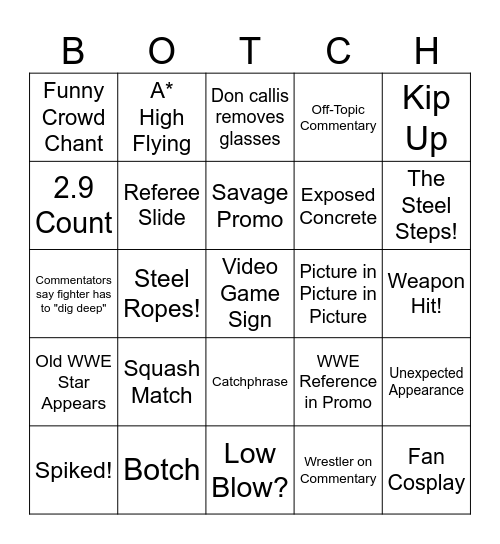 AEW Bingo Card