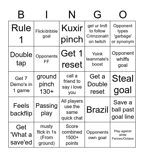 Crimzonal's RL Bingo Card Bingo Card
