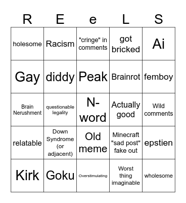 Insta Reels Bingo Card