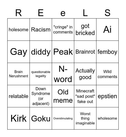Insta Reels Bingo Card
