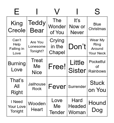 ELVIS Bingo Card