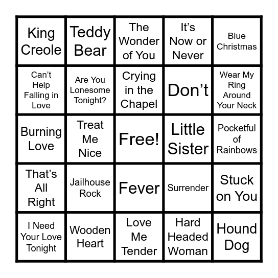 ELVIS Bingo Card