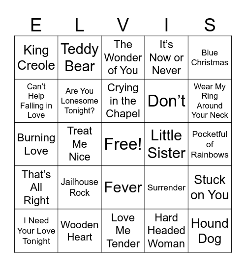 Elvis Bingo Card