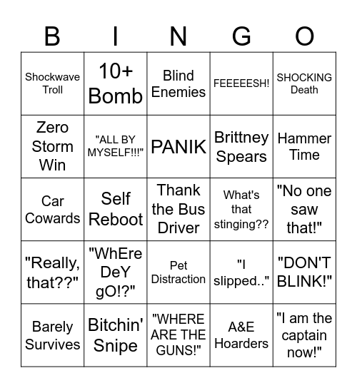 Fortnite Bingo Card