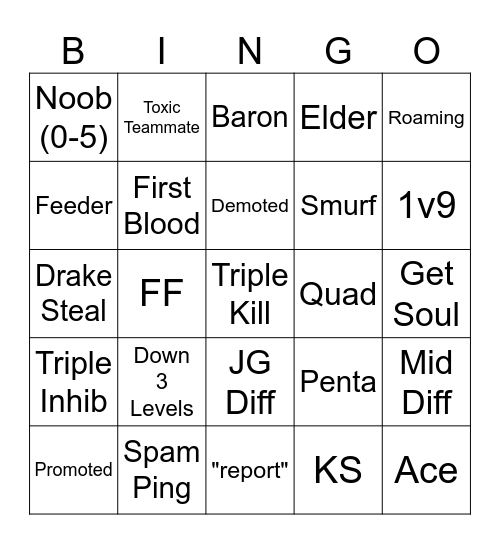 League Bingo Card