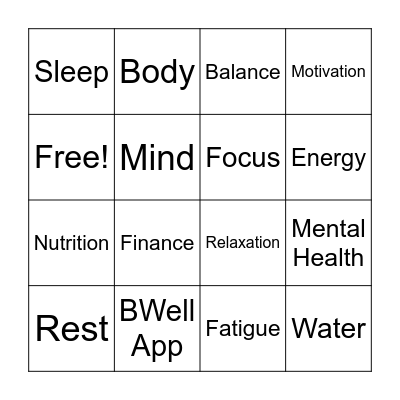 Wellbeing Week Bingo Card