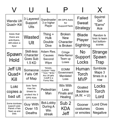 Marvel Rivals QP/Ranked Bingo Card