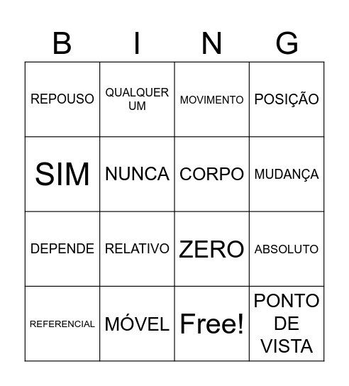 Bingo da Física com Scooter Bingo Card