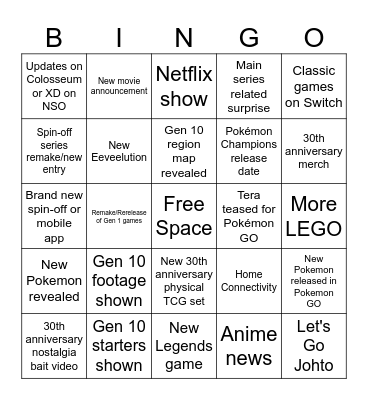 Pokémon Day 2026 Bingo Card