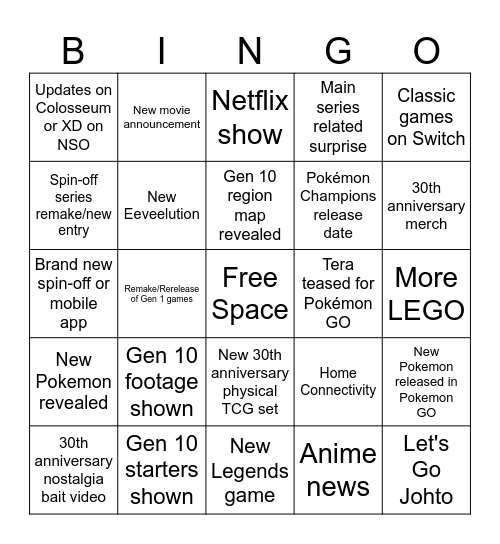 Pokémon Day 2026 Bingo Card