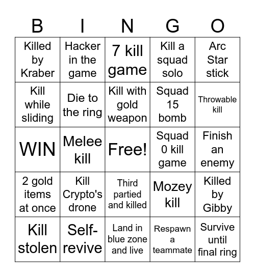 Apex Bingo Card
