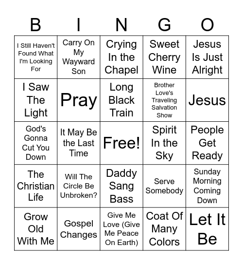 God Only Knows Bingo Card