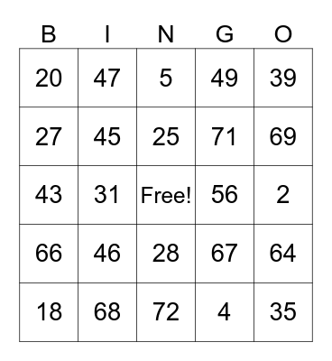 1-75* Bingo Card