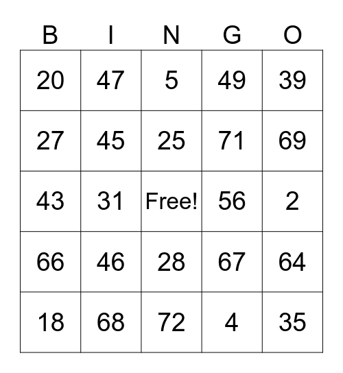 1-75* Bingo Card