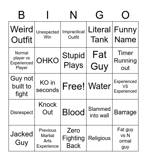 Hood boxing bingo Card