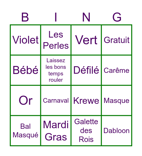 Mardi Gras! Bingo Card