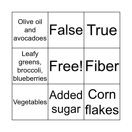 Food Review Bingo Card