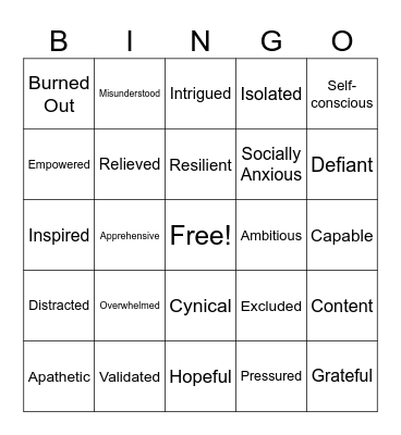 Feelings Bingo Card