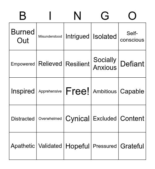 Feelings Bingo Card