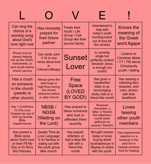 YOUTH BONDING BINGO🤼💗 Bingo Card