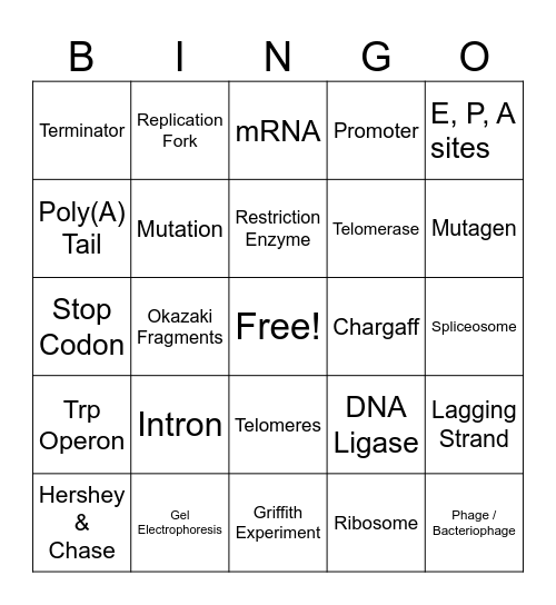 AP Bio Unit 6 Vocabulary Bingo Card