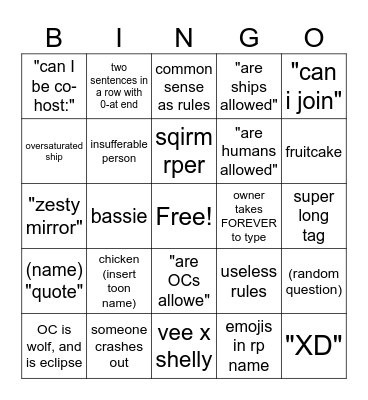 Dandy's World Roleplay BIngo Card