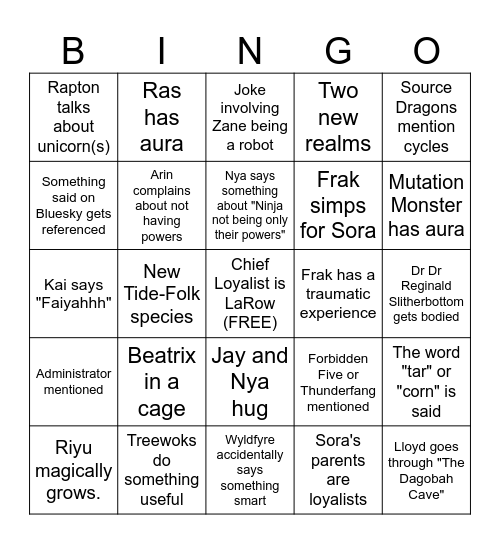 DR Season 4 Part 1 Bingo Card