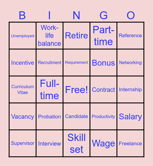 Careers Bingo Card