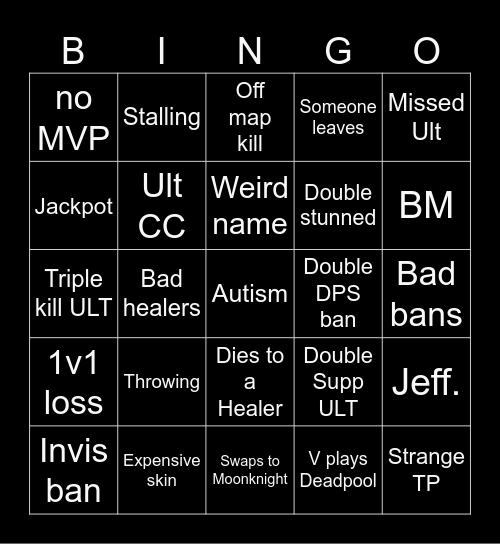 Marvel Rivals Bingo Card