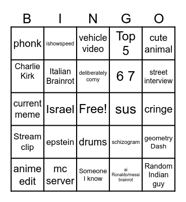 Instagram reel bingo Card