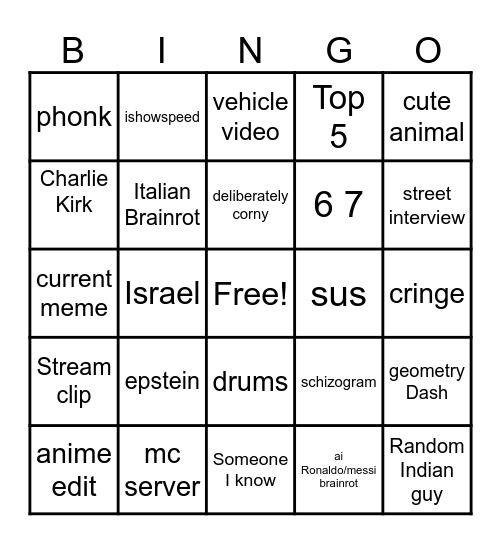 Instagram reel bingo Card