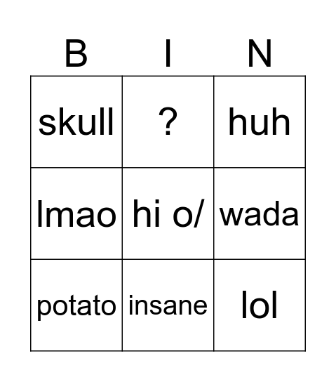 Ashley dictionary Bingo Card