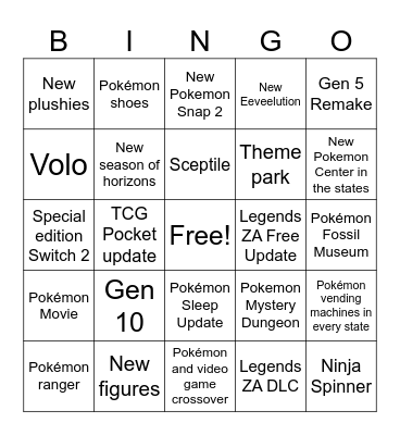 Pokémon Presents Bingo Card