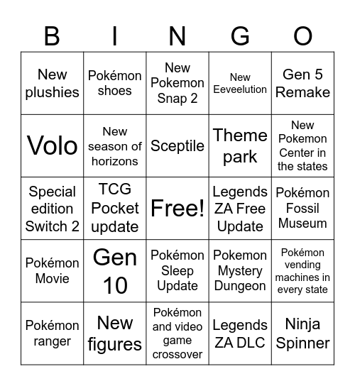 Pokémon Presents Bingo Card
