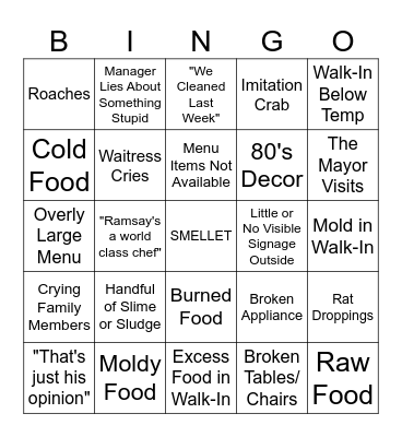 Kitchen Nightmares Bingo! Bingo Card