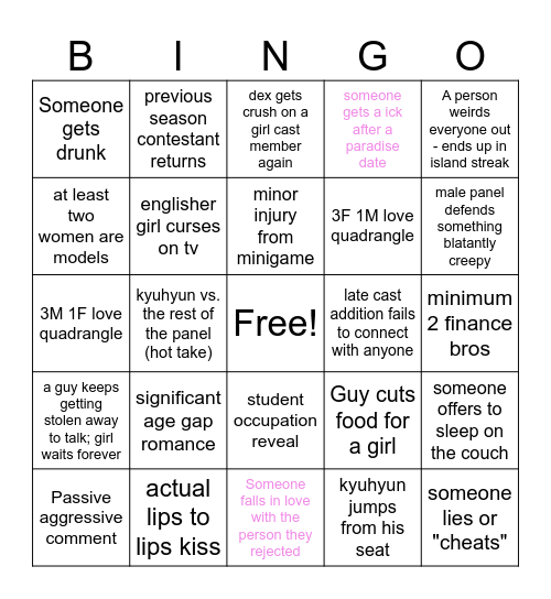 SINGLE'S INFERNO 2026 Bingo Card