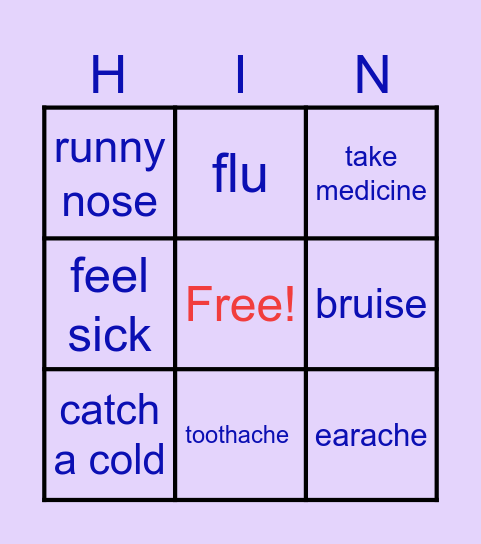 Health Bingo Card
